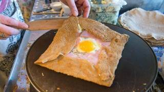 egg, ham and cheese crepe