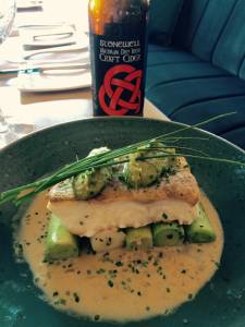 Roasted fillet of cod on a bed of leeks